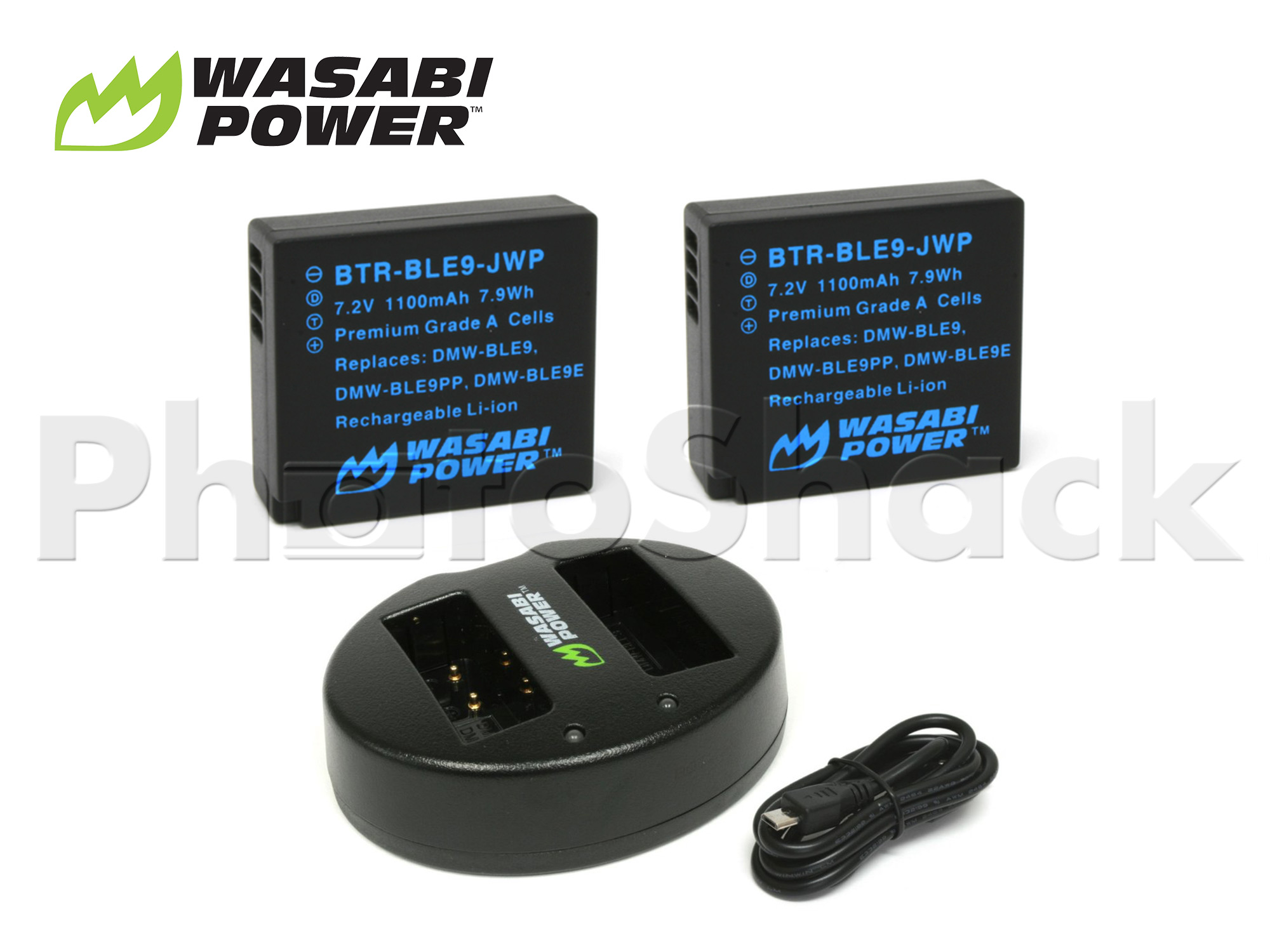 DMW-BLE9 Battery for Panasonic (2 Pack + Dual Charger) - Wasabi Power
